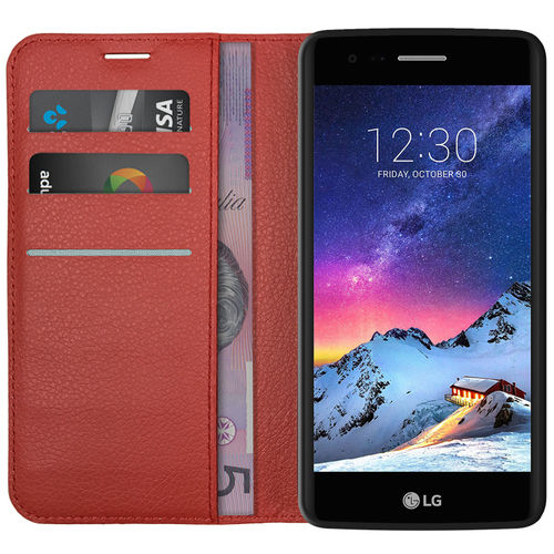 Leather Wallet Case & Card Holder Pouch for LG K8 (2017) - Red