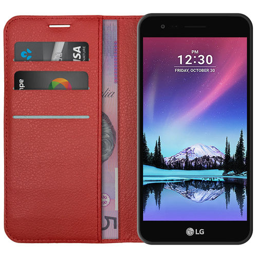 Leather Wallet Case & Card Holder Pouch for LG K4 (2017) - Red