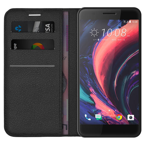 Leather Wallet Case & Card Holder Pouch for HTC One X10 - Black