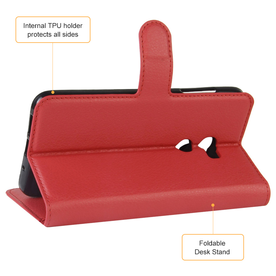 Leather Wallet Case & Card Holder Pouch for HTC One X10 - Red