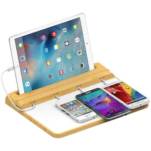 Bamboo Multi-Device Desktop Charging Station for Mobile Phone / Tablet
