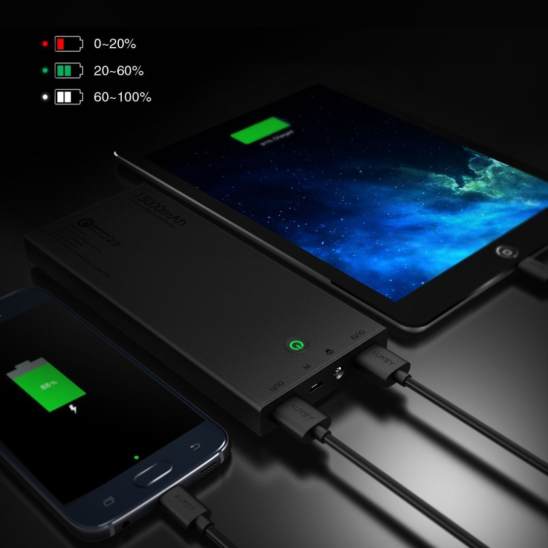 El propietario precisamente túnel Aukey 16000mAh Power Bank / Dual USB Charger / Quick Charge 2.0