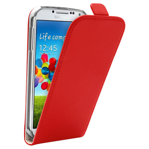 Sleep/Wake Vertical Leather Flip Case for Samsung Galaxy S4 - Red