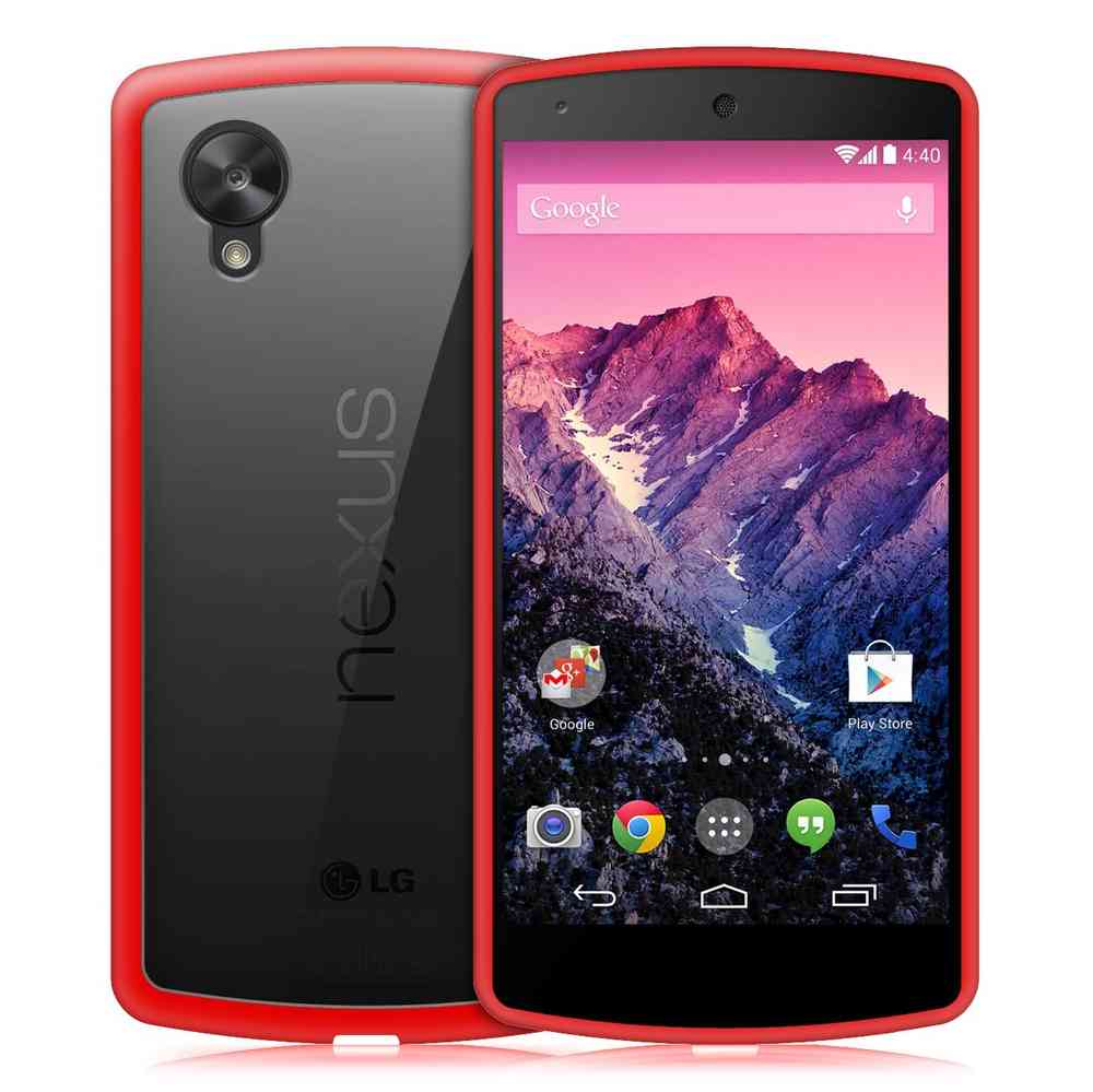 Orzly Fusion Bumper Case for Google Nexus 5 - Red (Clear)