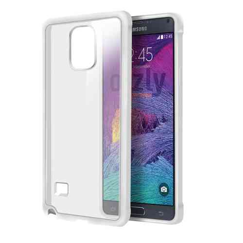 Orzly Fusion Frame Bumper Case for Samsung Galaxy Note 4 - White (Clear)