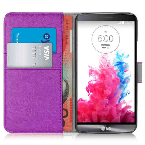 Orzly Leather Wallet Flip Case (Card Holder) for LG G3 - Purple