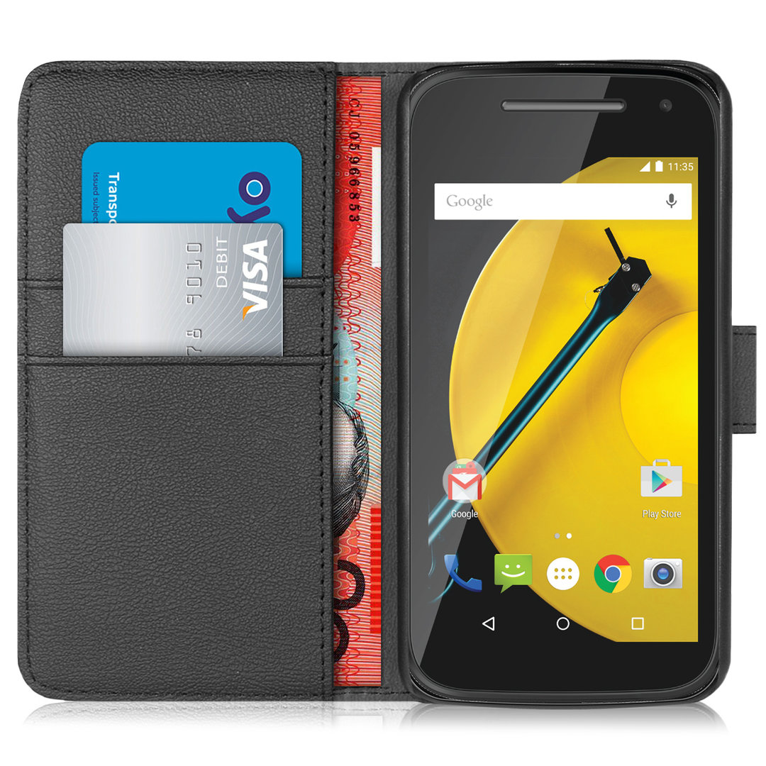 Orzly Leather Wallet Case Motorola Moto E 2nd Gen (Black)