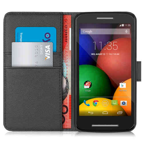 Orzly Leather Wallet Case & Card Pouch for Motorola Moto E (1st Gen) - Black
