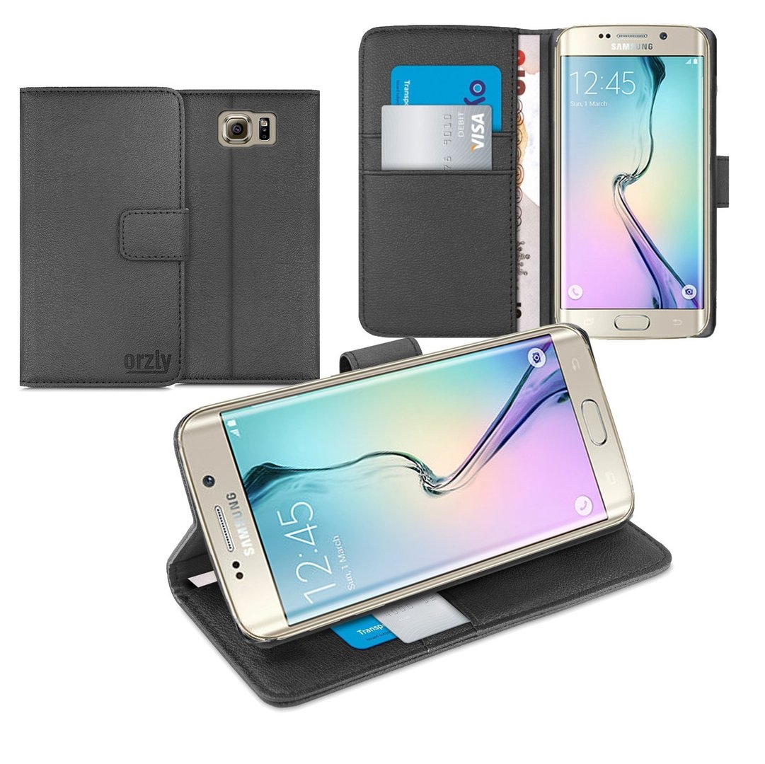 Orzly Leather Wallet Case for Samsung Galaxy S6 Edge+ (Black)