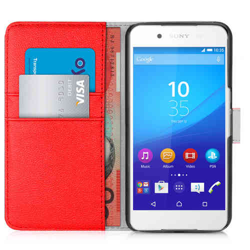 Orzly Leather Wallet Flip Case for Sony Xperia Z3+ / Xperia Z4 (Red)