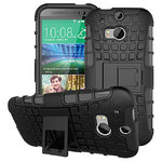 Dual Layer Rugged Tough Shockproof Case & Stand for HTC One M8 - Black