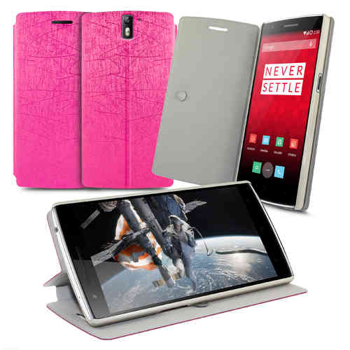 Orzly Textured Pattern Flip Case & Stand for OnePlus One - Pink