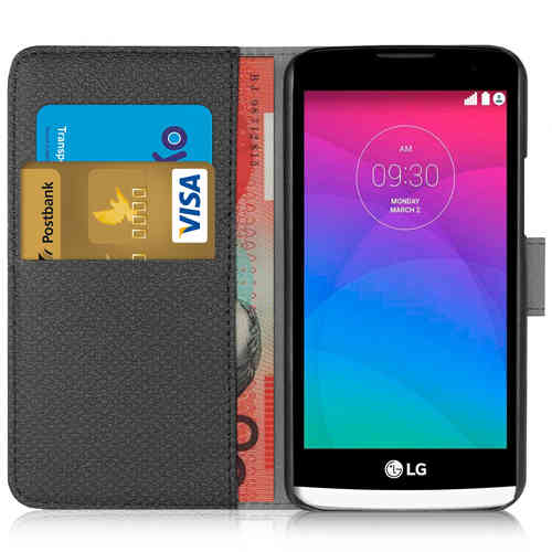 Leather Wallet Case & Card Holder Pouch for LG Leon - Black