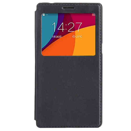 Window Display Leather Flip Case for Oppo R7 Plus - Black