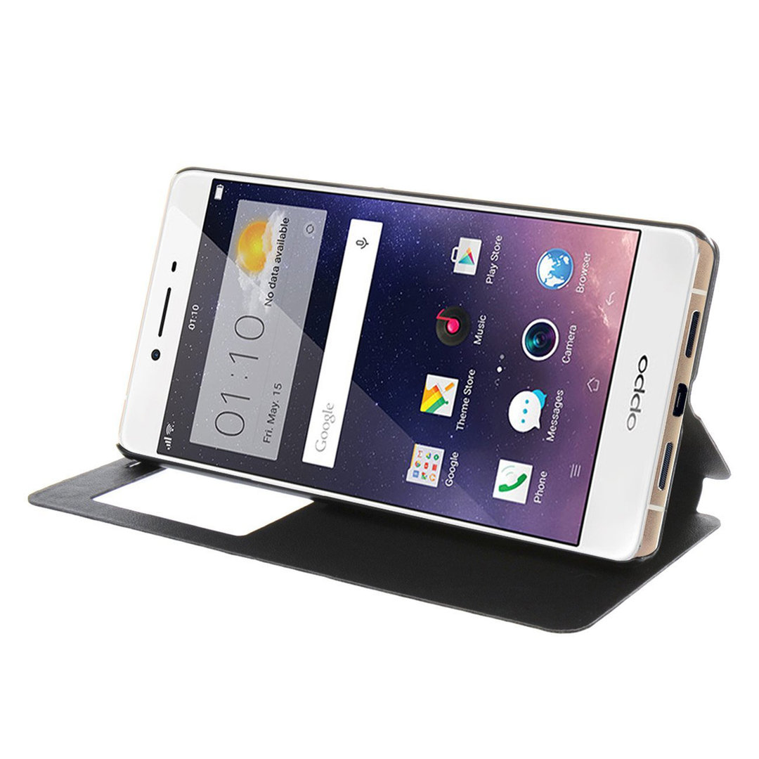 Window Display Leather Flip Case for Oppo R7sf (Black)