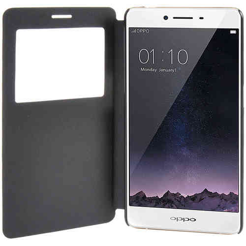Window Display Leather Flip Case for Oppo R7s / R7sf - Black