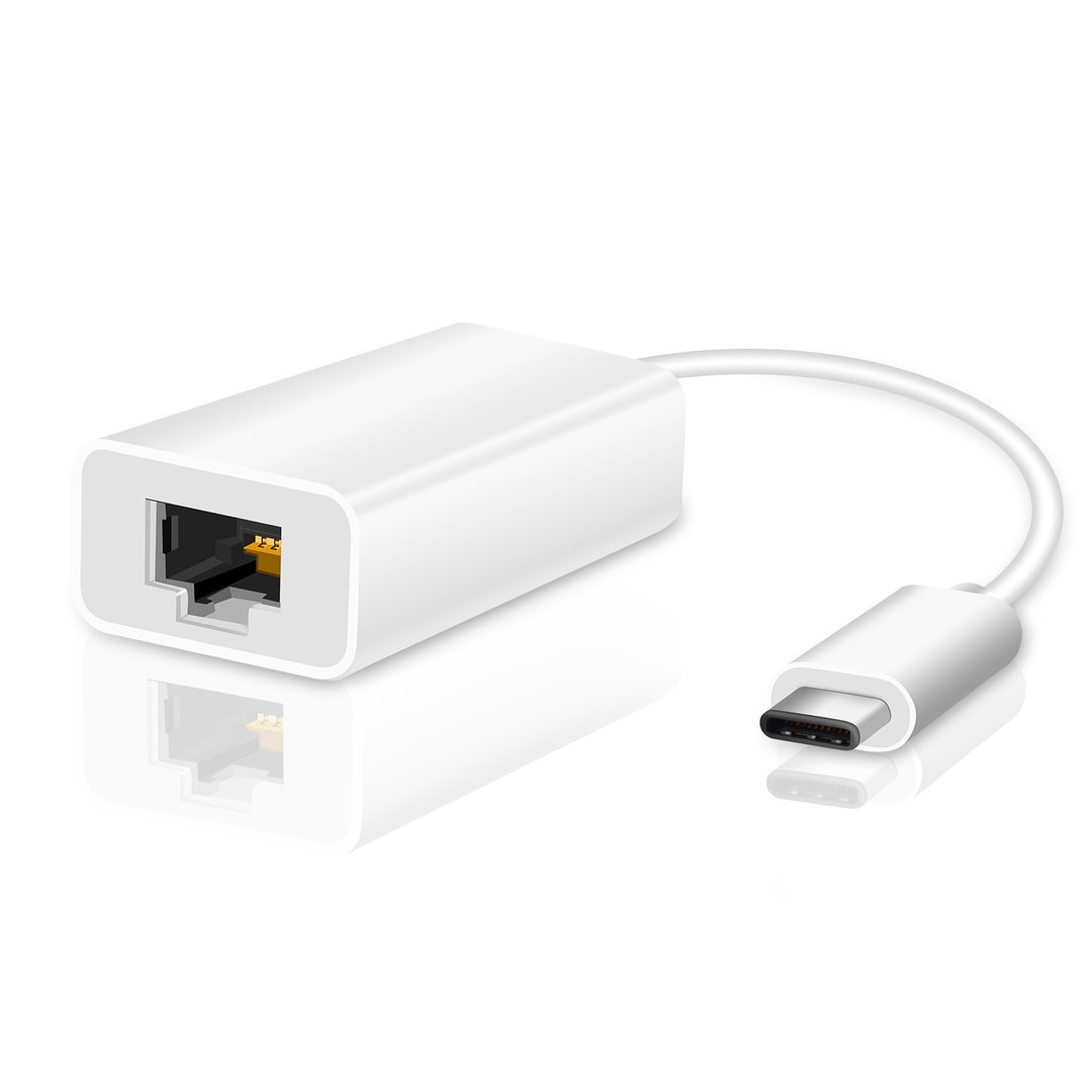 Short USB Type-C to Ethernet (RJ45) Adapter Cable (21cm) for Phone / Tablet / Laptop