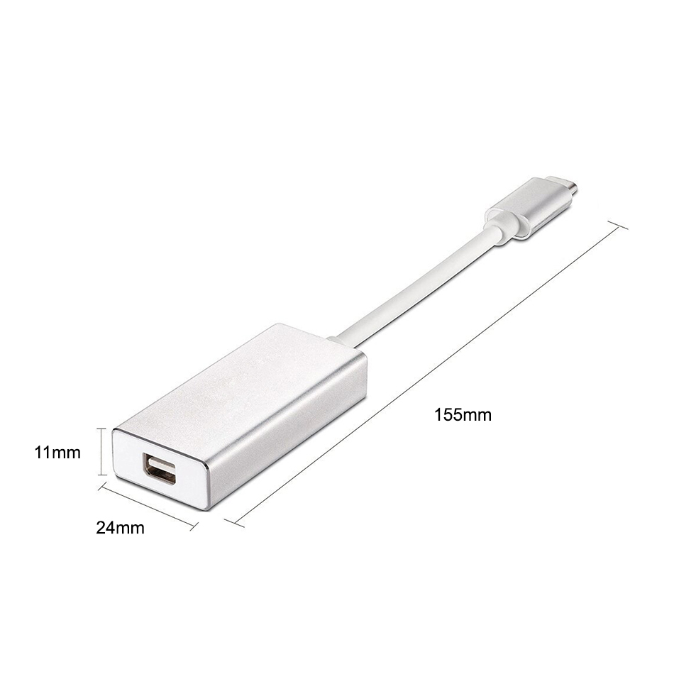 Short USB Type-C to Mini DisplayPort (Female) Adapter Cable (15cm) - Silver