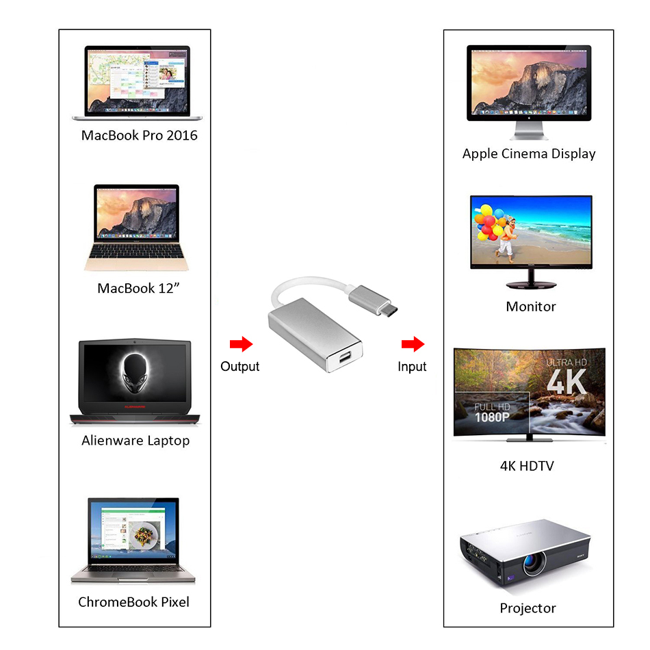 Short USB Type-C to Mini DisplayPort (Female) Adapter Cable (15cm) - Silver