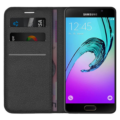 Leather Wallet Case & Card Holder Pouch for Samsung Galaxy A5 (2016) - Black