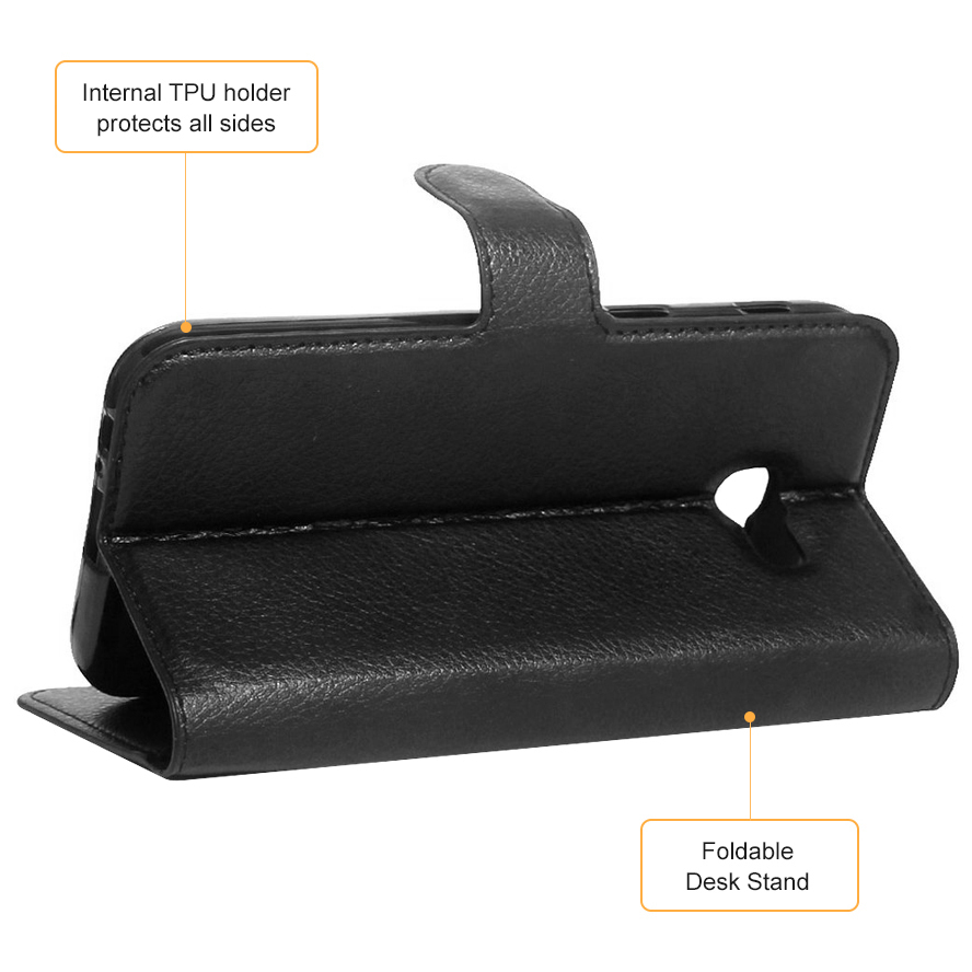 Leather Wallet Case & Card Holder Pouch for Samsung Galaxy A5 (2017) - Black