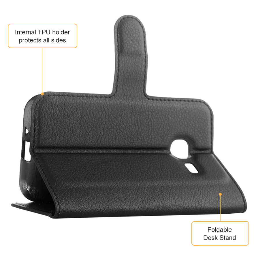 Leather Wallet Case & Card Holder Pouch for Samsung Galaxy J1 Mini - Black