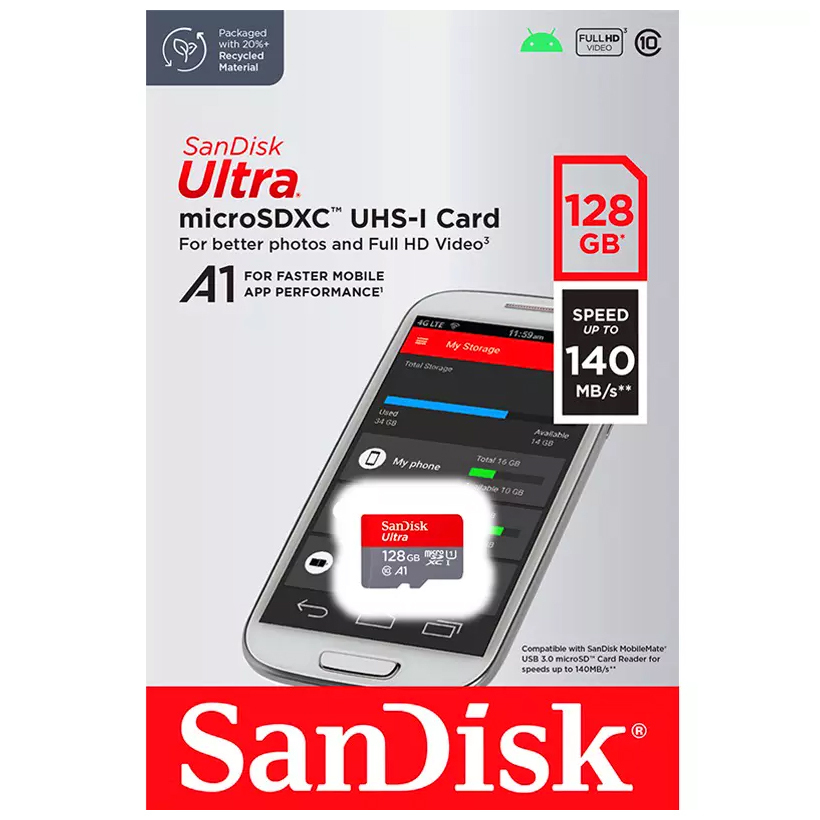 SanDisk Ultra 128GB MicroSDXC A1 Class 10 UHS-I Memory Card Adapter