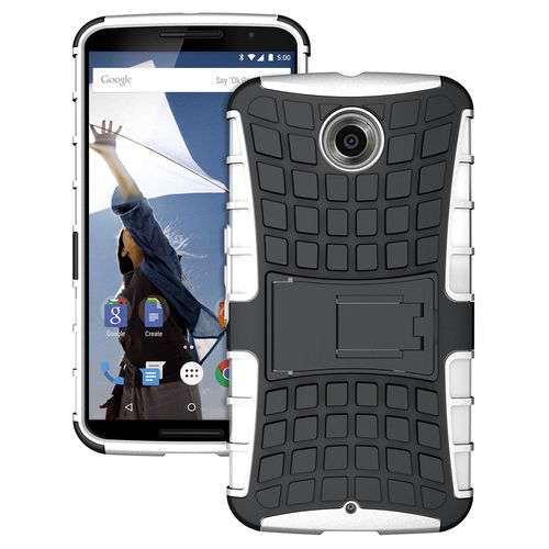 Dual Layer Rugged Tough Shockproof Case for Google Nexus 6 - White