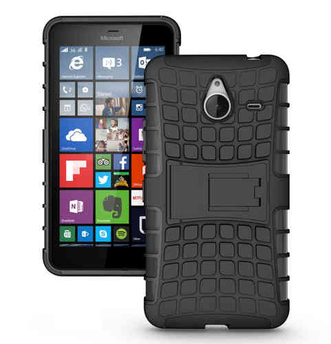 Dual Layer Rugged Tough Shockproof Case & Stand for Microsoft Lumia 640 XL - Black