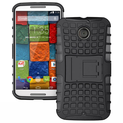 Dual Layer Rugged Tough Shockproof Case & Stand for Motorola Moto X (2nd Gen) - Black