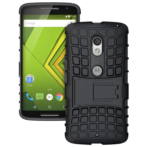 Dual Layer Rugged Tough Case & Stand for Motorola Moto X Play - Black