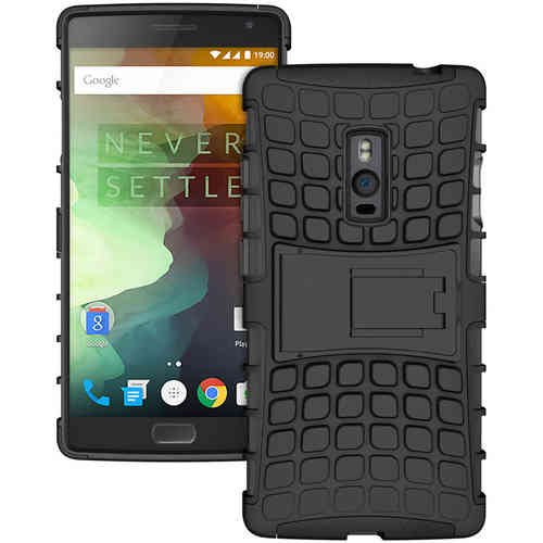 Dual Layer Rugged Tough Shockproof Case & Stand for OnePlus 2 - Black