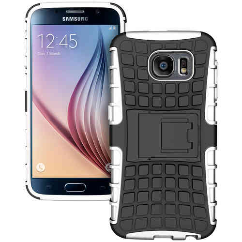 Dual Layer Rugged Tough Shockproof Case & Stand for Samsung Galaxy S6 - White