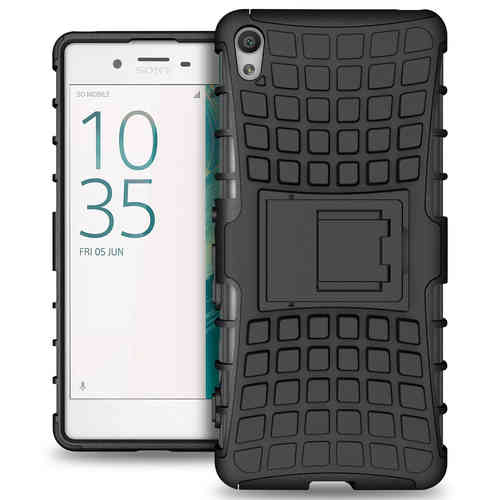 Dual Layer Rugged Tough Shockproof Case for Sony Xperia XA - Black