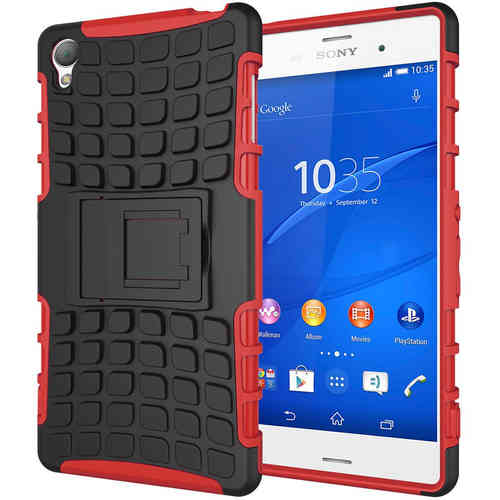 Dual Layer Rugged Tough Shockproof Case & Stand for Sony Xperia Z3 - Red