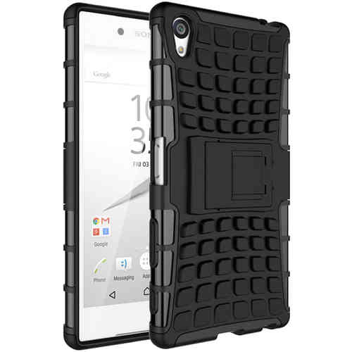 Dual Layer Rugged Tough Shockproof Case & Stand Sony Xperia Z5 Premium - Black