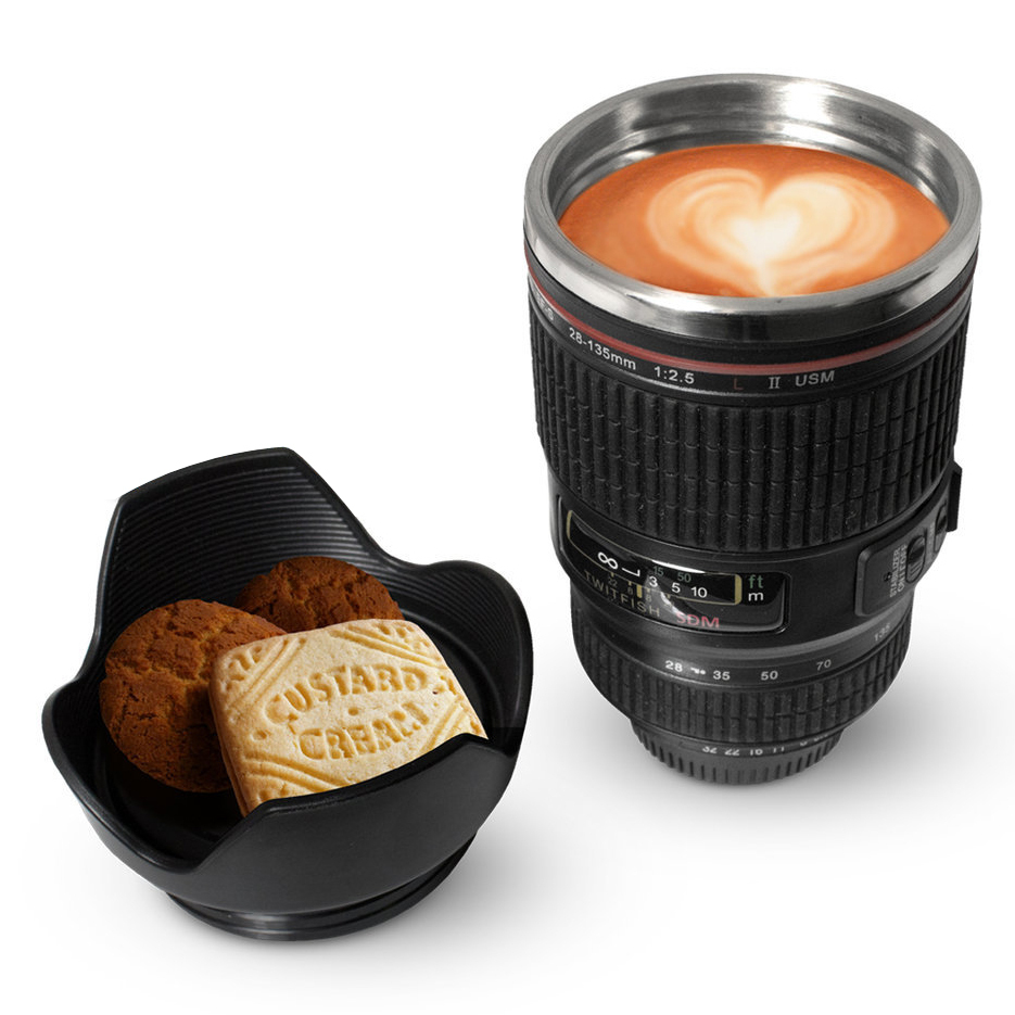 Camera Zoom Lens Insulated Thermos Coffee Mug (450ml)