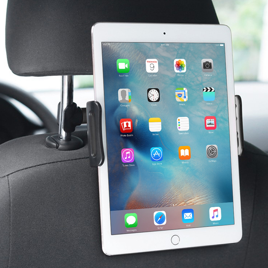 Black Car Headrest Mount，SIIWOO Tablet Headrest Holder,Adjustable Tablet Holder,Compatible with Smartphones Tablets iPad,Samsung Galaxy Tabs,Headrest Posts Width 4.9in-5.9in 