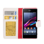 Leather Wallet & Card Holder Case for Sony Xperia Z1 Compact - White